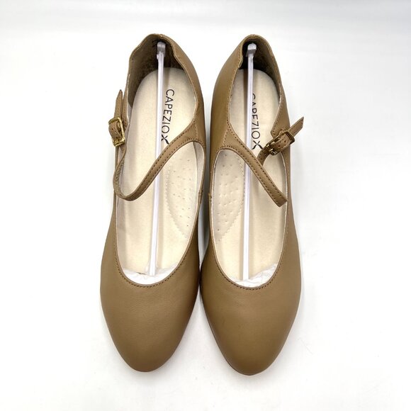 7.5W 7.5‎ WIDE WIDTH Capezio 650 Student Footlight Tan Leather Dance Heels Shoes - Picture 3 of 12